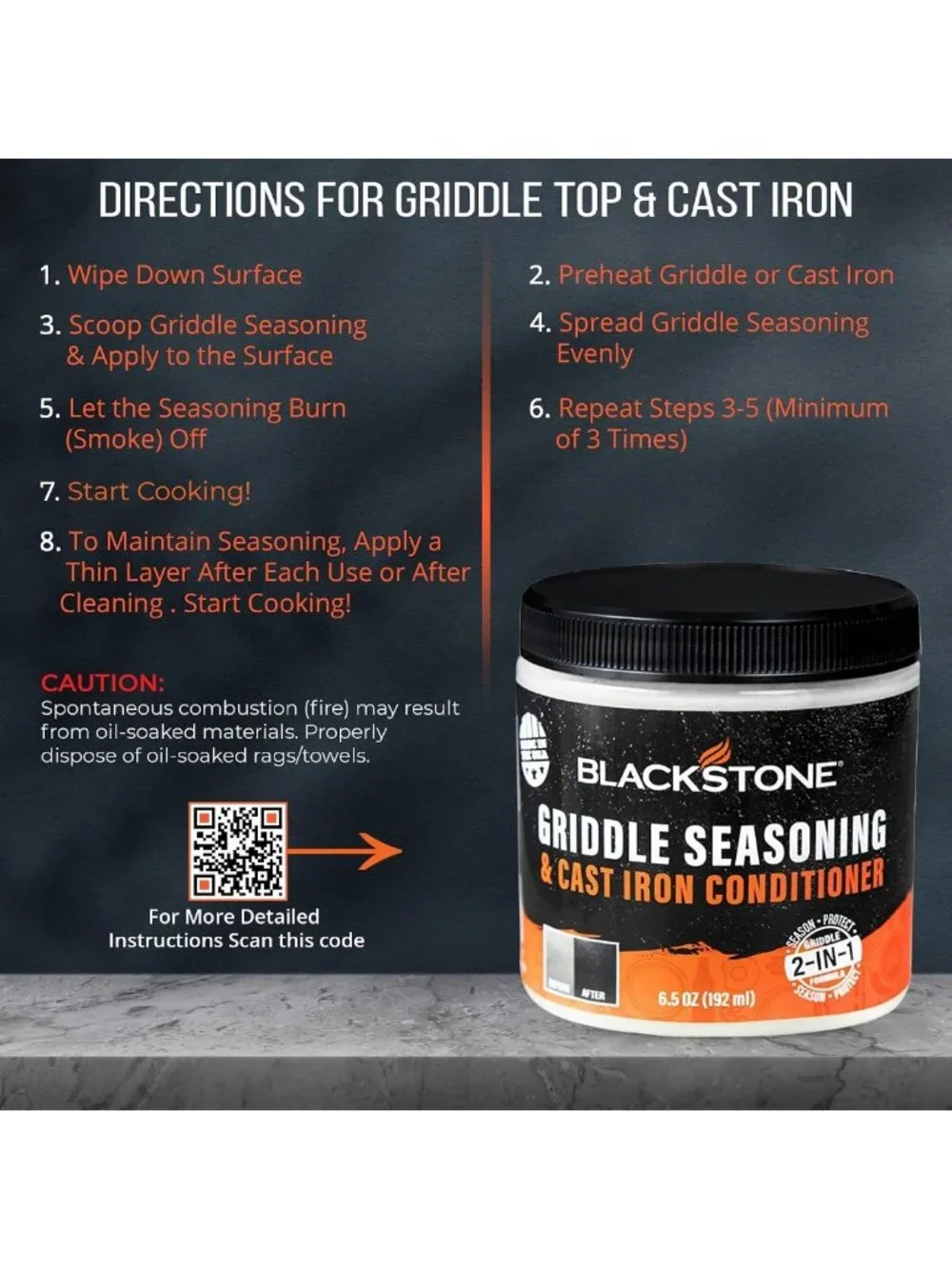 2-in-1 Griddle & Cast Iron Seasoning Conditioner 6.5 OZ - Food Safe, Easy Use!